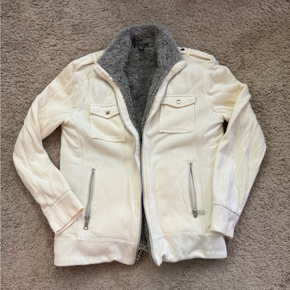 INC International Concepts Gray Faux Fur Jacket